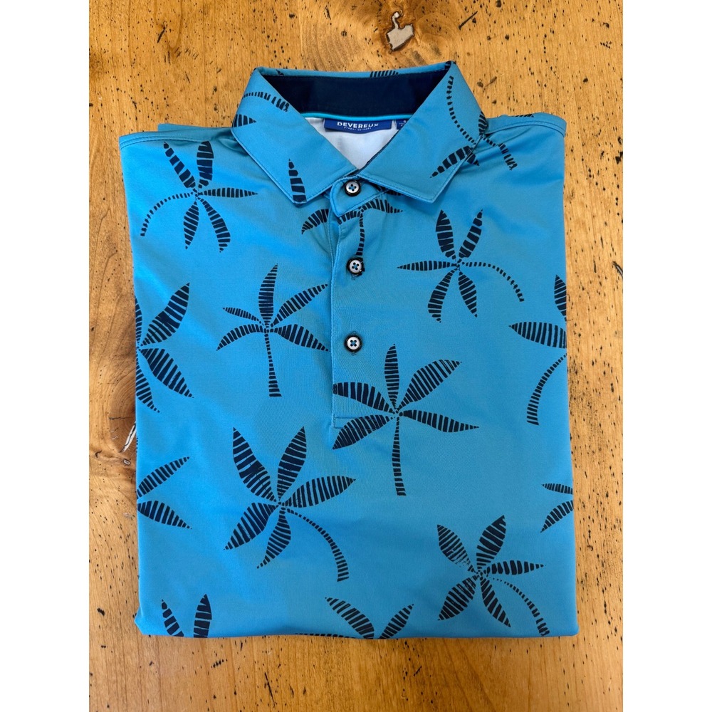 Devereux Golf Polo Size S Mens Teal Blue Palm Tree Print Short Sleeve Shirt
